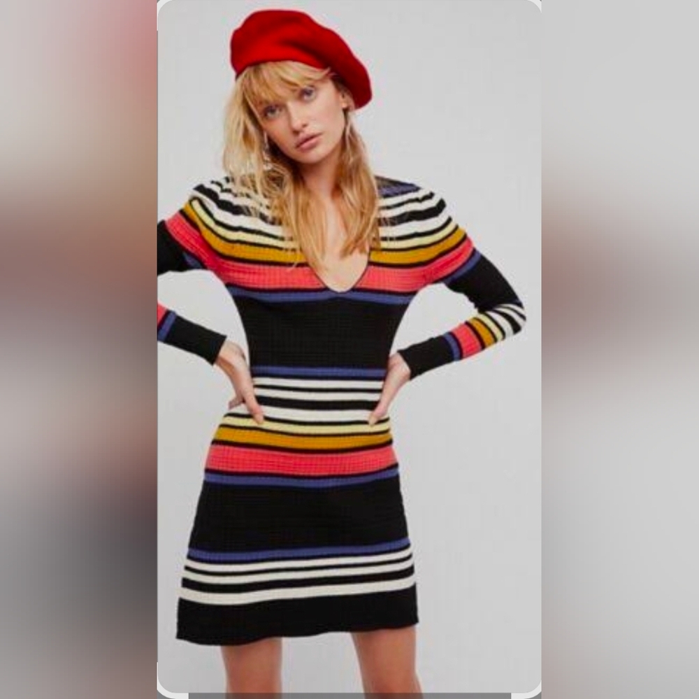 Free People Gidget Academia Preppy Sweater Mini Dress Size L